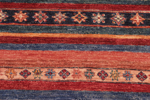 handmade Geometric Kurjean Red Blue Hand Knotted RECTANGLE 100% WOOL area rug 7x10