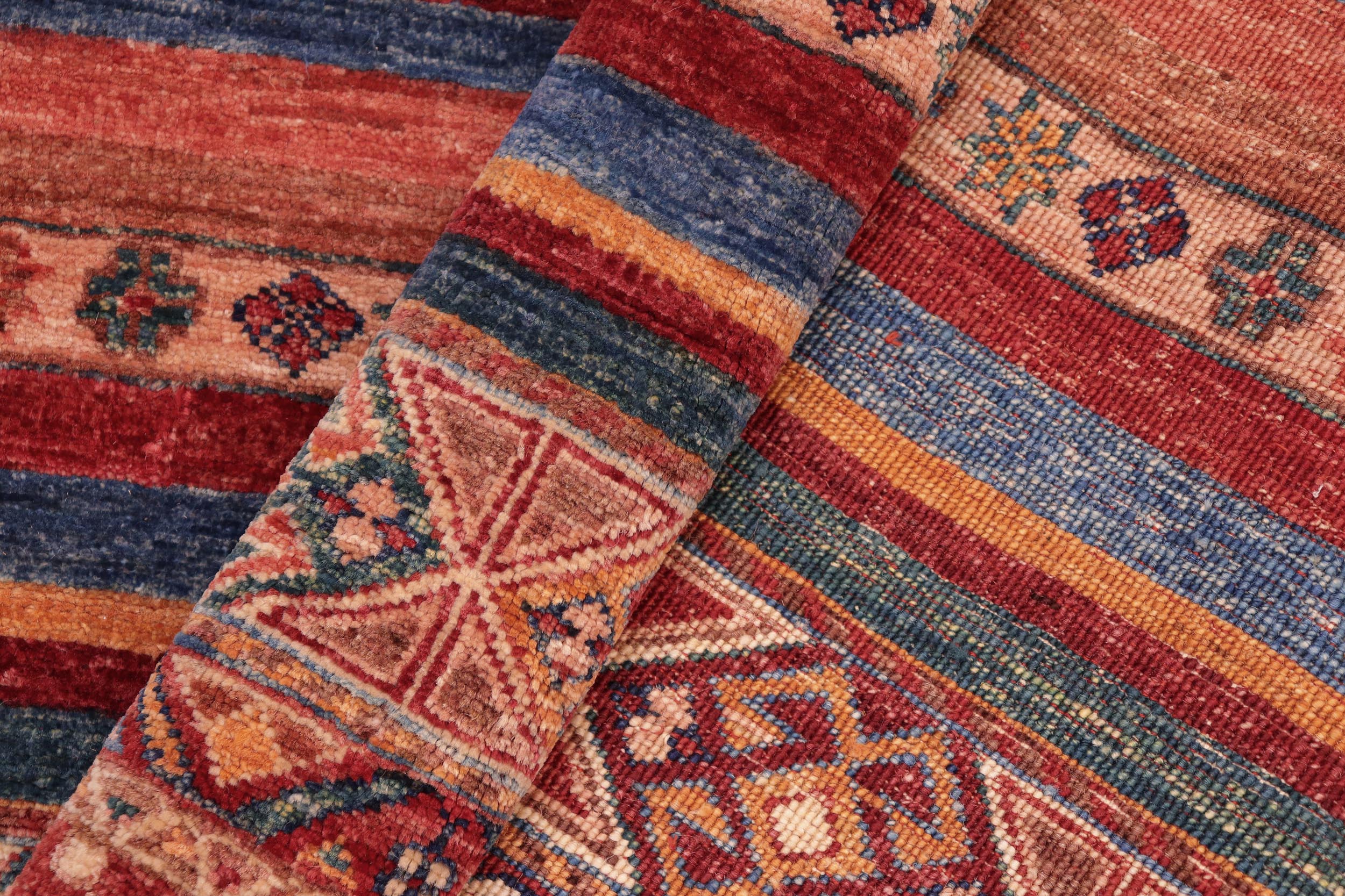 handmade Geometric Kurjean Red Blue Hand Knotted RECTANGLE 100% WOOL area rug 7x10