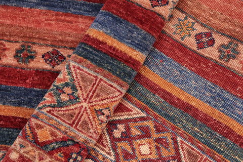 handmade Geometric Kurjean Red Blue Hand Knotted RECTANGLE 100% WOOL area rug 7x10