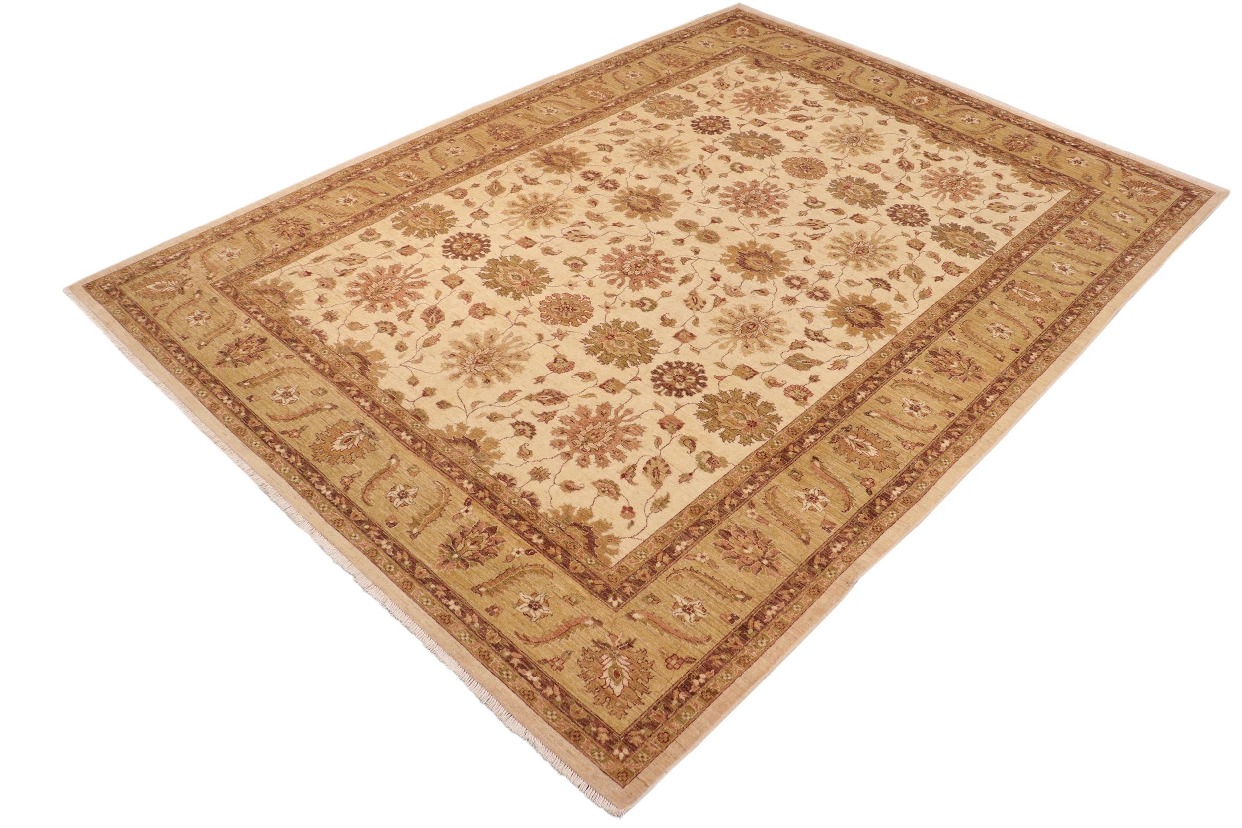 handmade Transitional Kafkaz Beige Green Hand Knotted RECTANGLE 100% WOOL area rug 10' x 14'