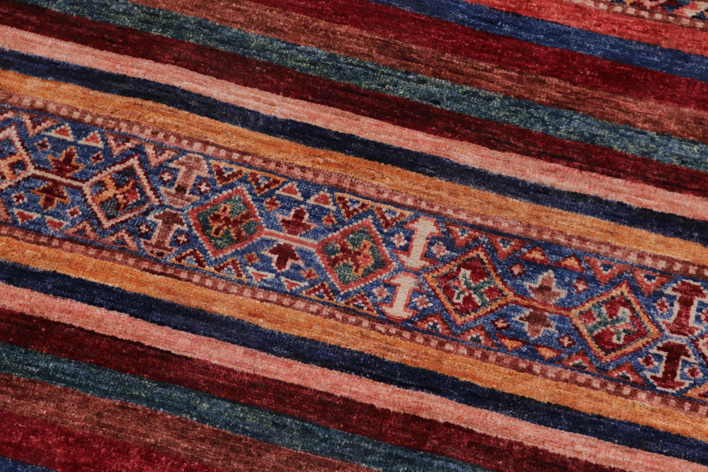 handmade Geometric Kurjean Red Blue Hand Knotted ROUND 100% WOOL area rug 4x4