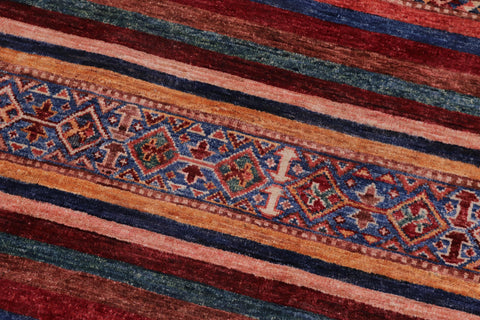 handmade Geometric Kurjean Red Blue Hand Knotted ROUND 100% WOOL area rug 4x4