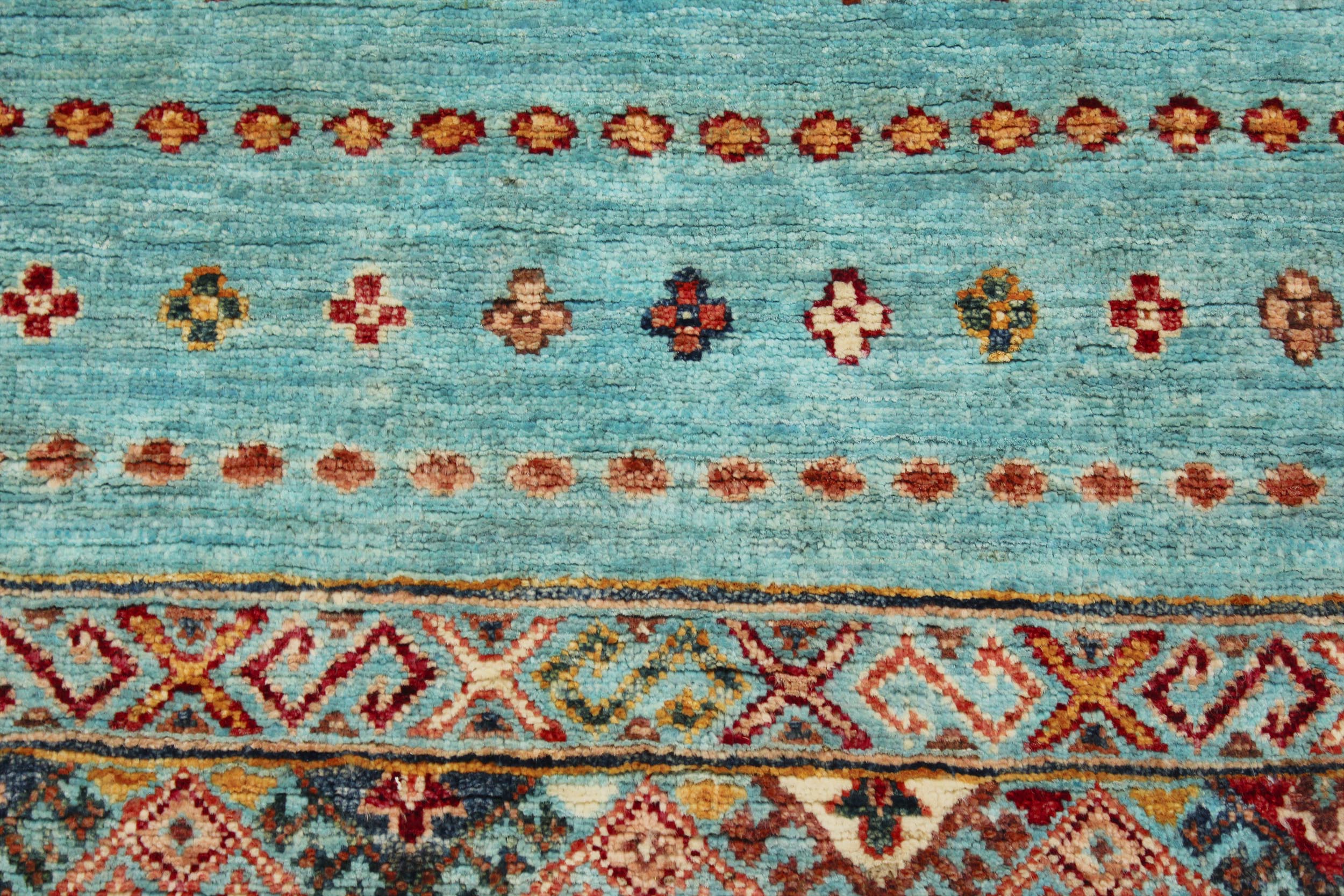 handmade Geometric Kurjean Blue Gold Hand Knotted ROUND 100% WOOL area rug 3x3