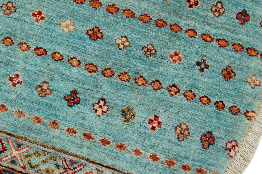 handmade Geometric Kurjean Blue Gold Hand Knotted ROUND 100% WOOL area rug 3x3