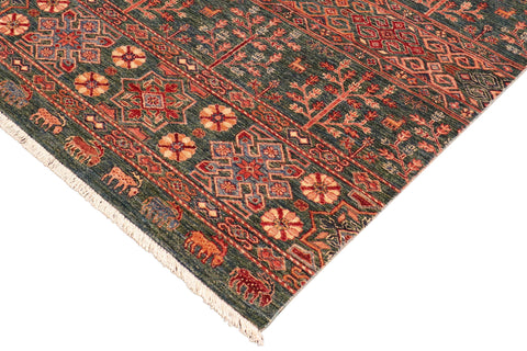 handmade Geometric Kurjean Green Orange Hand Knotted RECTANGLE 100% WOOL area rug 4x6