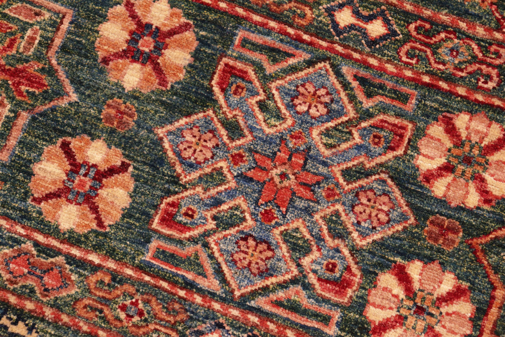 handmade Geometric Kurjean Green Orange Hand Knotted RECTANGLE 100% WOOL area rug 4x6
