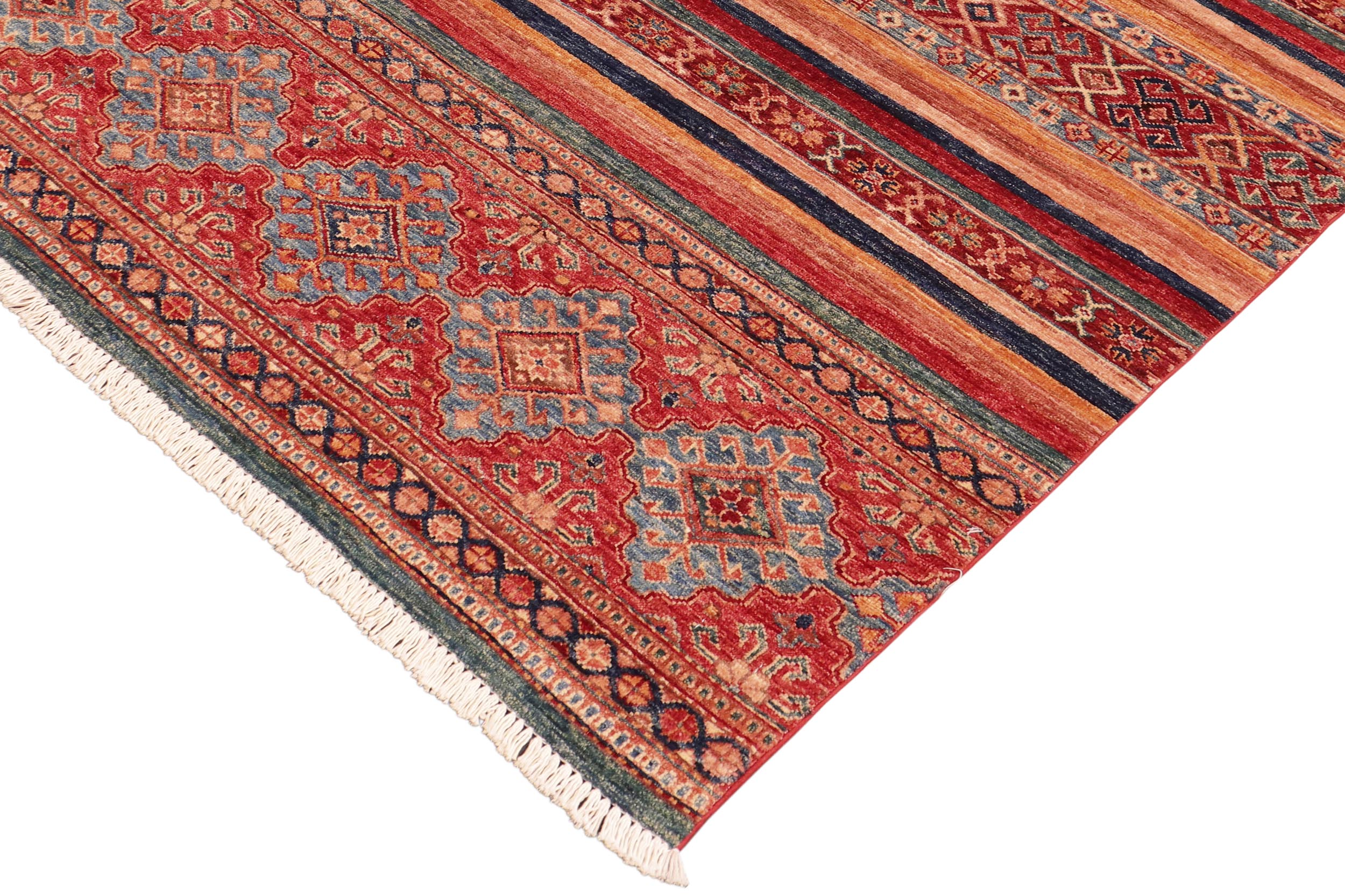 handmade Geometric Kurjean Red Blue Hand Knotted RECTANGLE 100% WOOL area rug 4x6