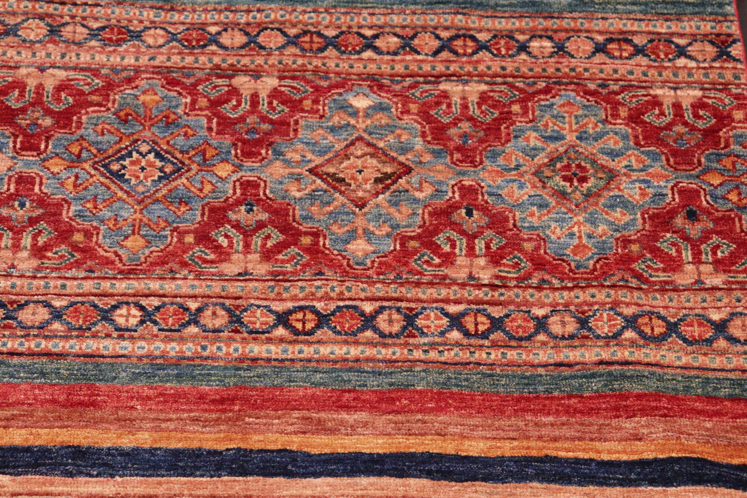 handmade Geometric Kurjean Red Blue Hand Knotted RECTANGLE 100% WOOL area rug 4x6