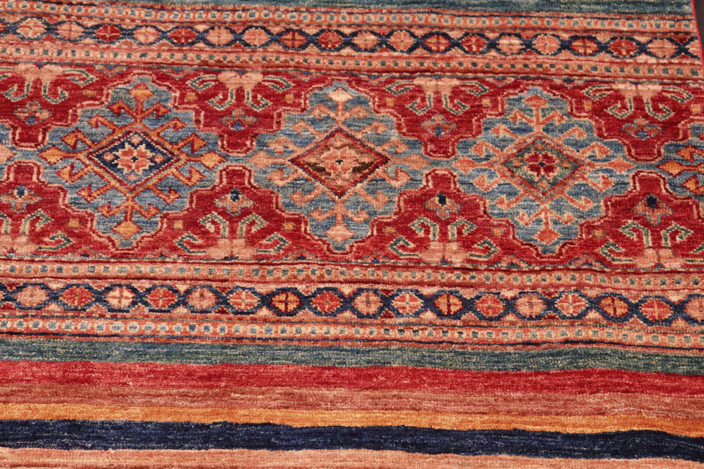 handmade Geometric Kurjean Red Blue Hand Knotted RECTANGLE 100% WOOL area rug 4x6
