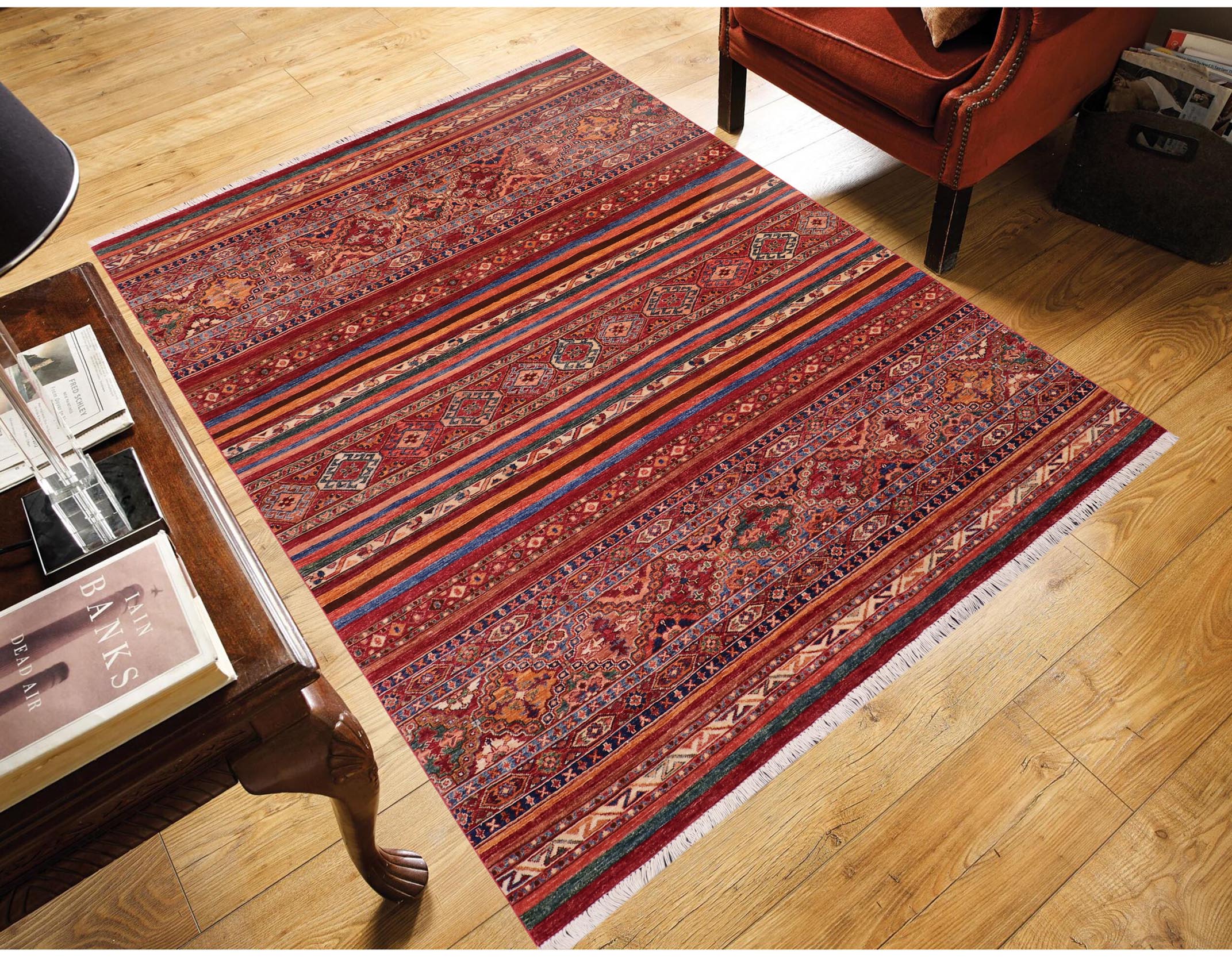 handmade Geometric Kurjean Red Blue Hand Knotted RECTANGLE 100% WOOL area rug 6x8