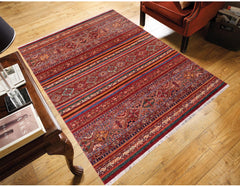 handmade Geometric Kurjean Red Blue Hand Knotted RECTANGLE 100% WOOL area rug 6x8