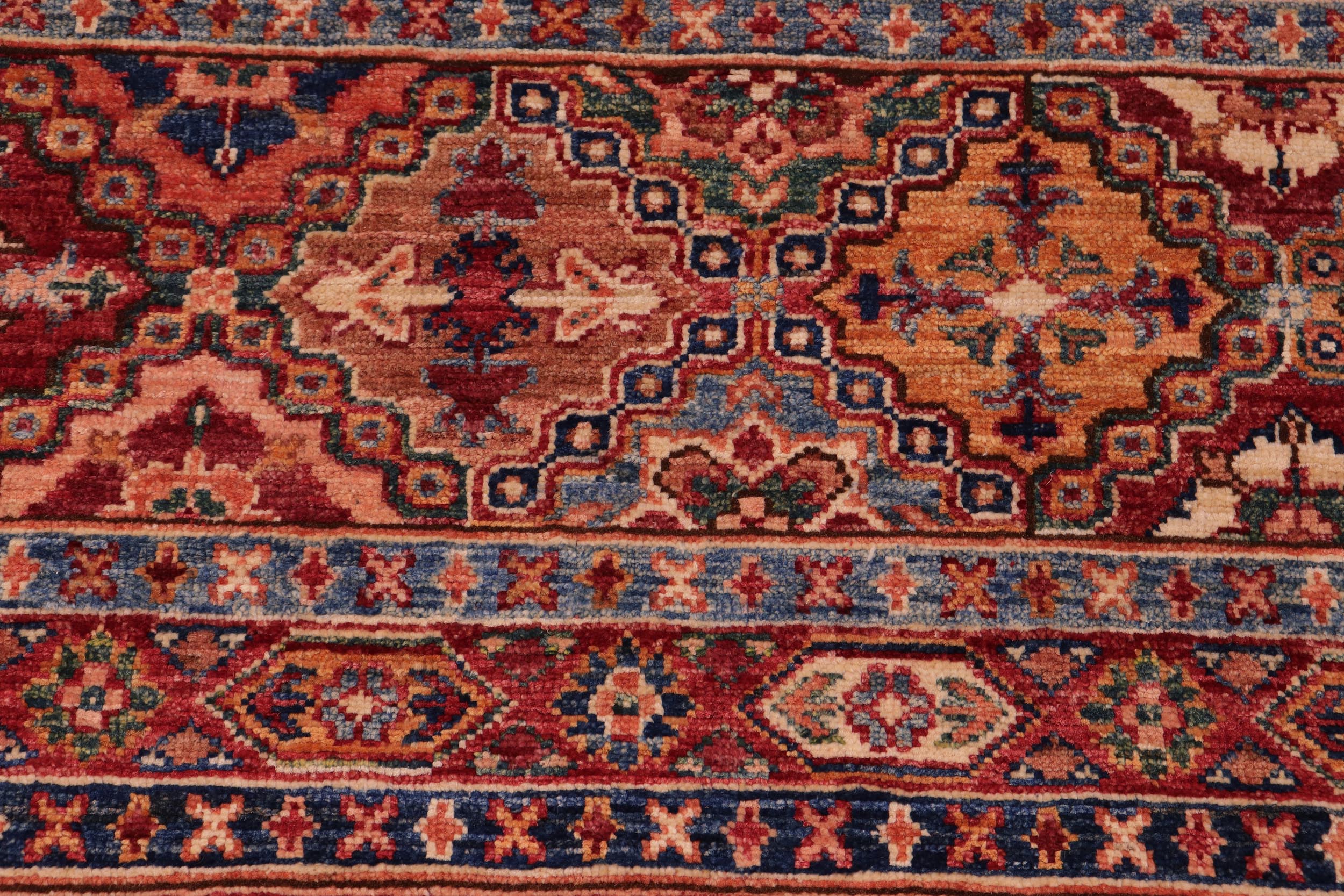 handmade Geometric Kurjean Red Blue Hand Knotted RECTANGLE 100% WOOL area rug 6x8