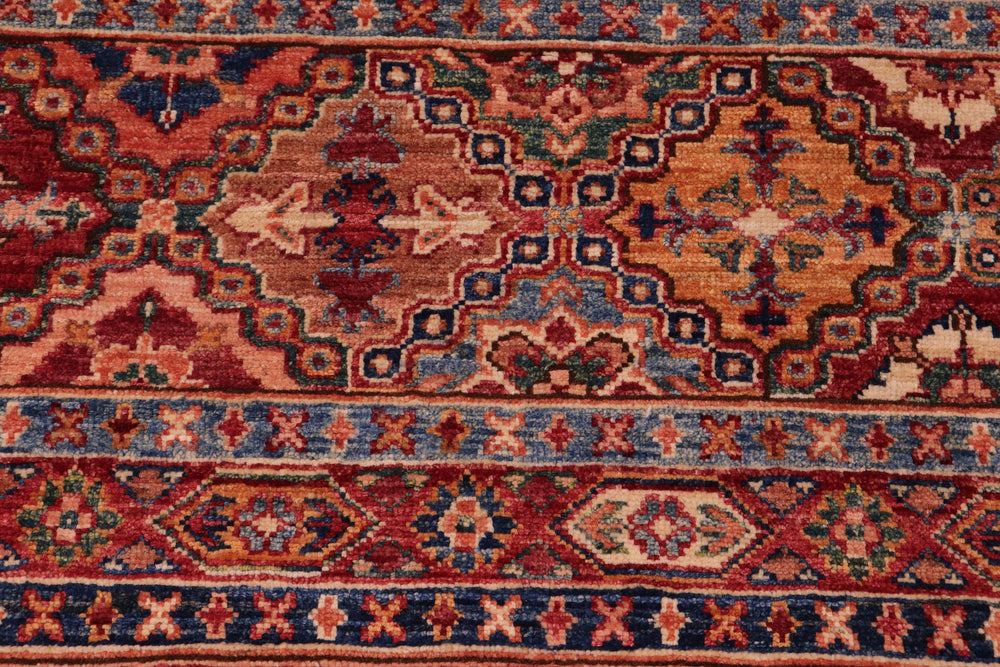 handmade Geometric Kurjean Red Blue Hand Knotted RECTANGLE 100% WOOL area rug 6x8