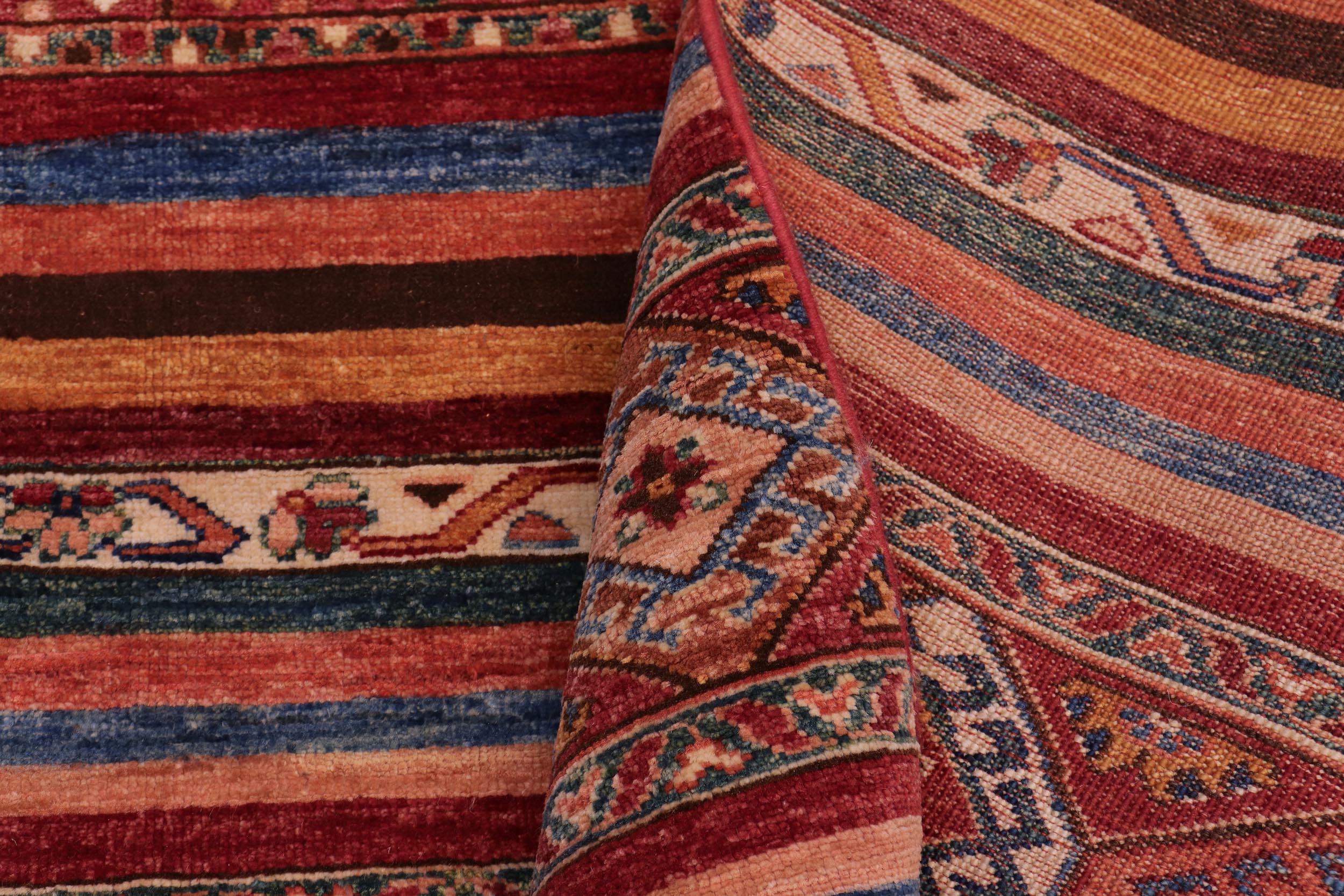 handmade Geometric Kurjean Red Blue Hand Knotted RECTANGLE 100% WOOL area rug 6x8