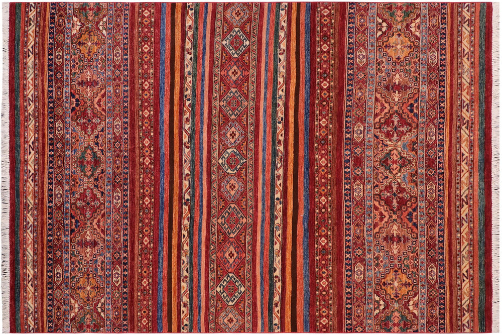 handmade Geometric Kurjean Red Blue Hand Knotted RECTANGLE 100% WOOL area rug 6x8