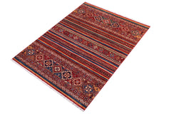 handmade Geometric Kurjean Red Blue Hand Knotted RECTANGLE 100% WOOL area rug 5x6
