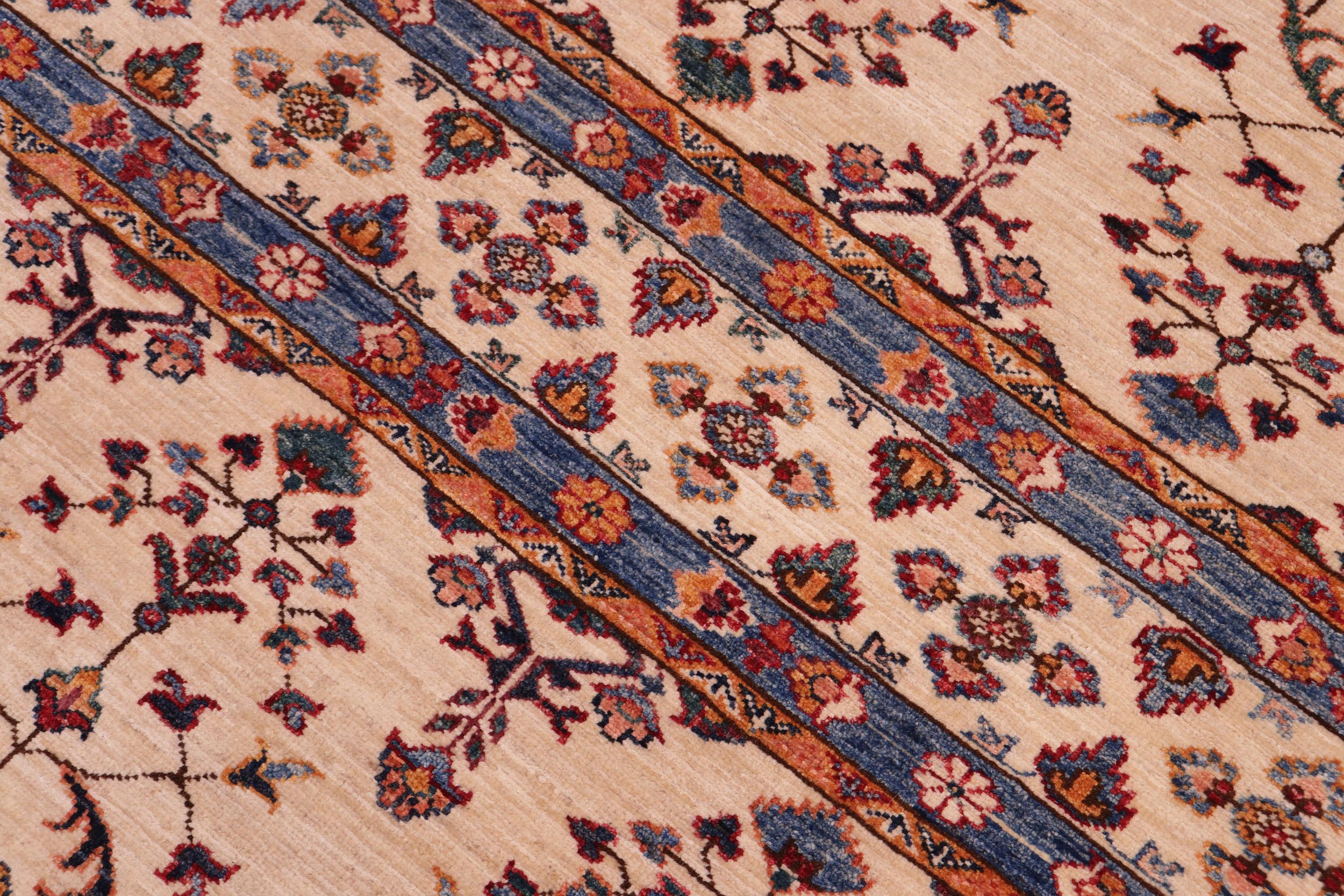 handmade Geometric Kurjean Beige Blue Hand Knotted RECTANGLE 100% WOOL area rug 6x7