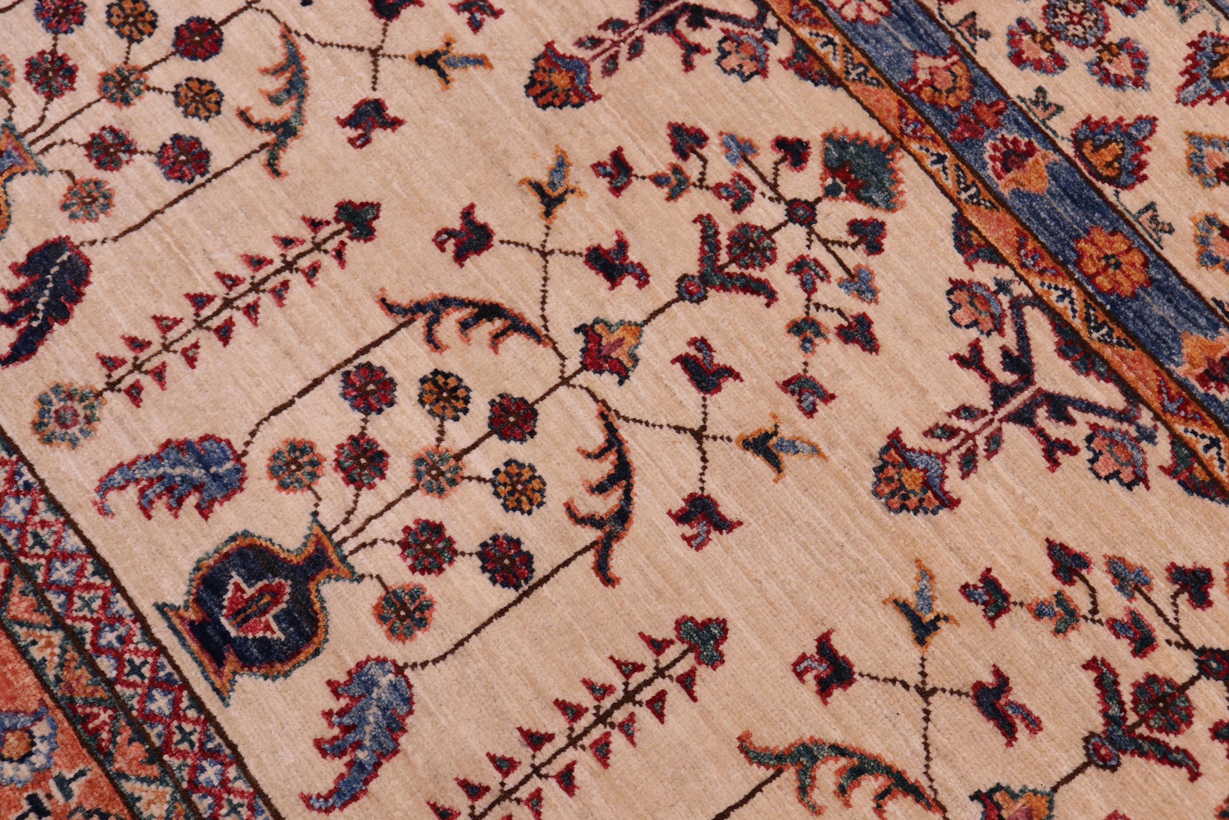 handmade Geometric Kurjean Beige Blue Hand Knotted RECTANGLE 100% WOOL area rug 6x7