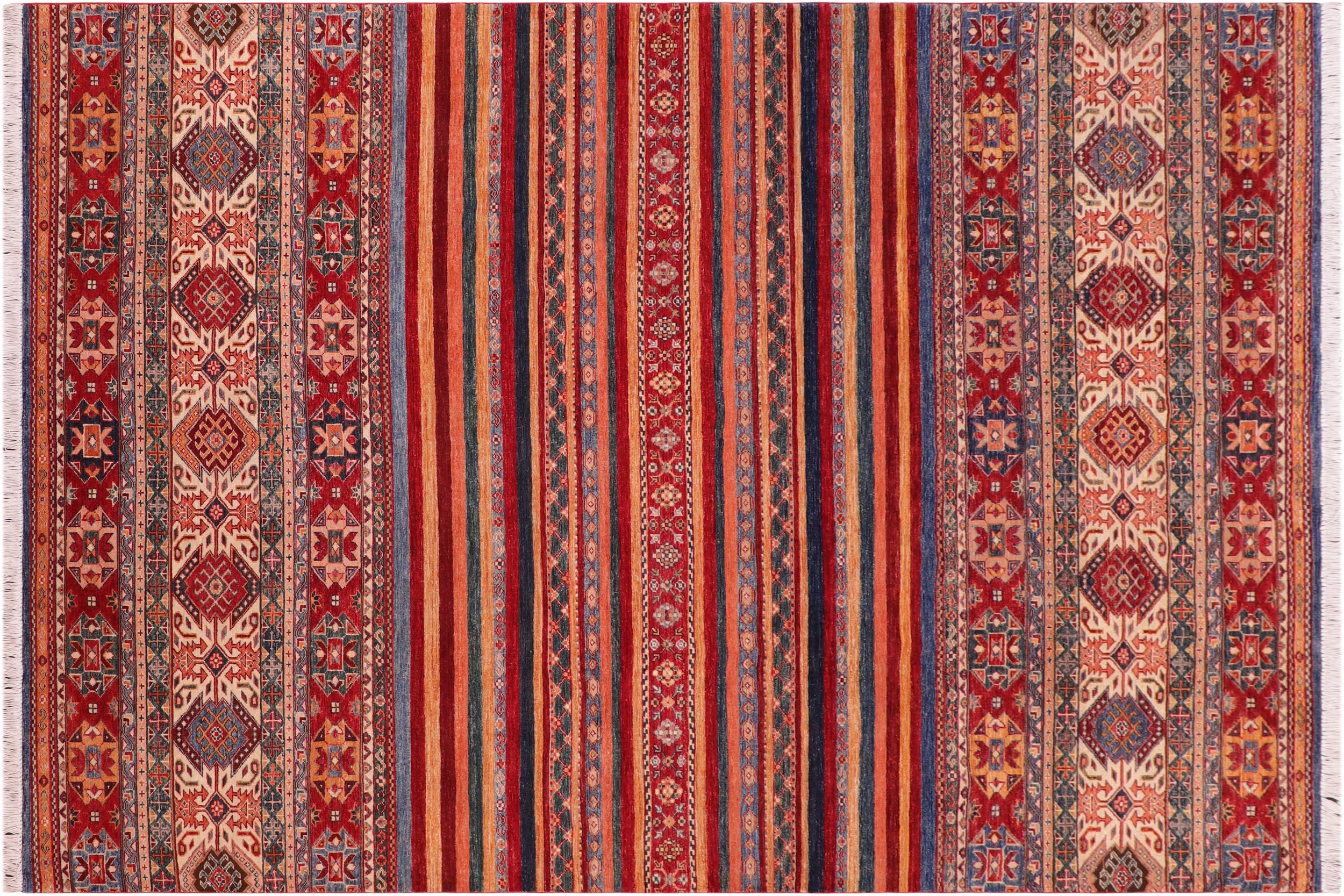 handmade Geometric Kurjean Red Beige Hand Knotted RECTANGLE 100% WOOL area rug 7x10