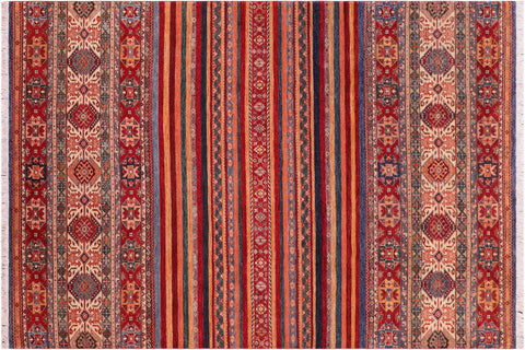 handmade Geometric Kurjean Red Beige Hand Knotted RECTANGLE 100% WOOL area rug 7x10