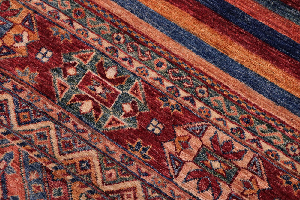 handmade Geometric Kurjean Gold Red Hand Knotted RECTANGLE 100% WOOL area rug 6x8