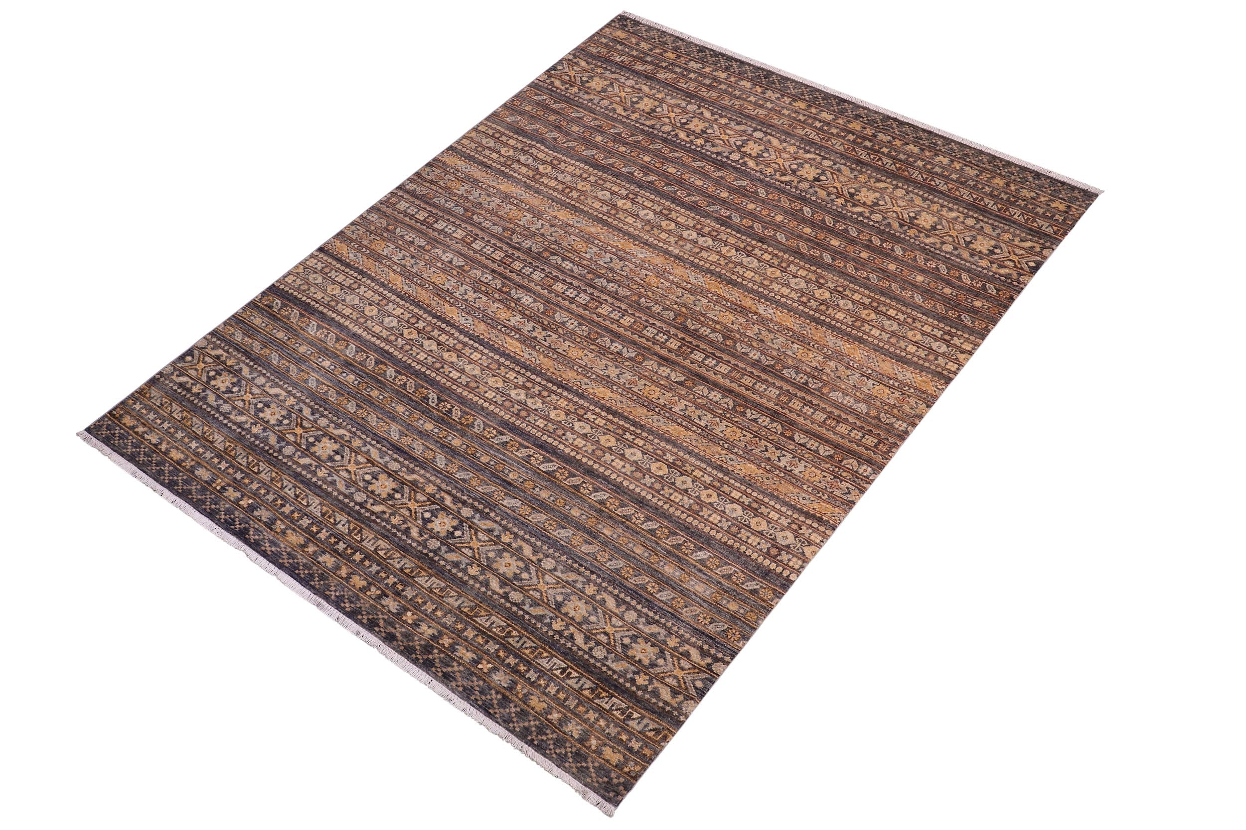 handmade Geometric Kurjean Gray Gold Hand Knotted RECTANGLE 100% WOOL area rug 6x8