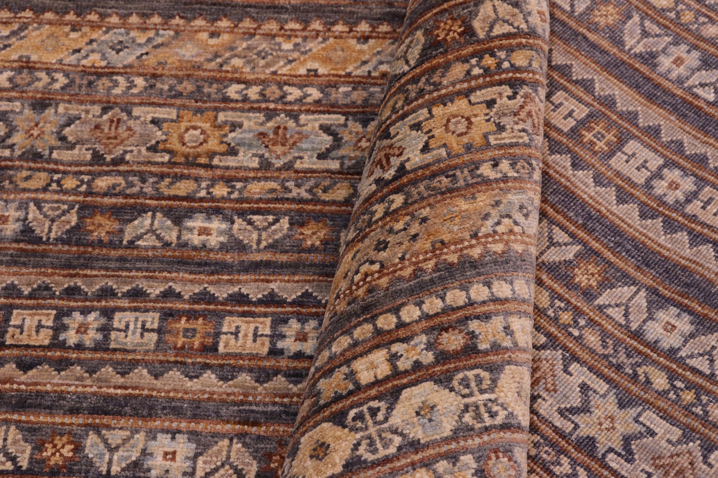handmade Geometric Kurjean Gray Gold Hand Knotted RECTANGLE 100% WOOL area rug 6x8