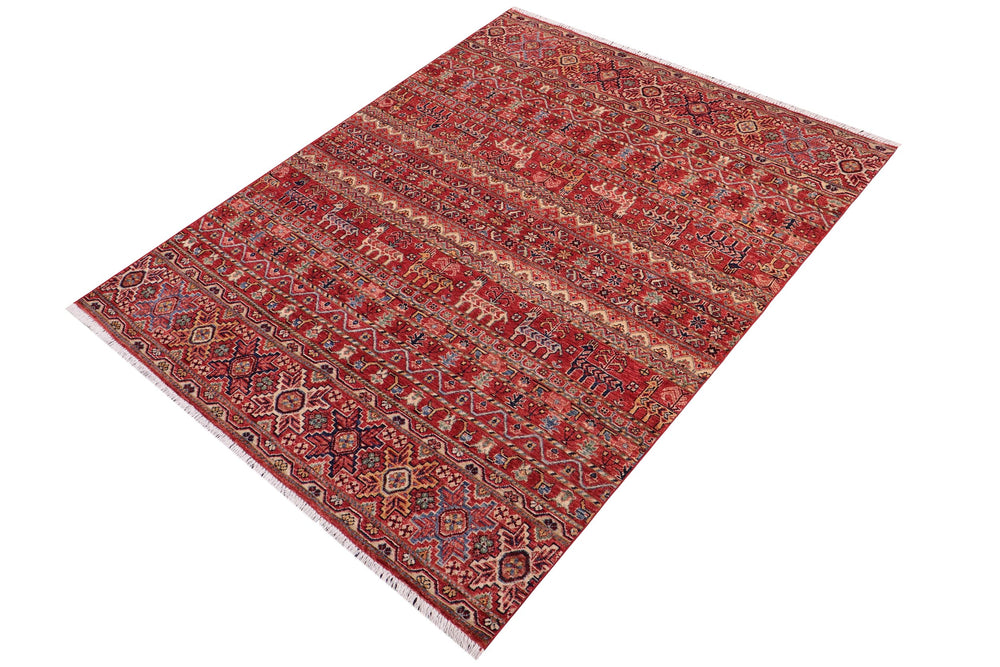 handmade Geometric Kurjean Red Beige Hand Knotted RECTANGLE 100% WOOL area rug 5x7