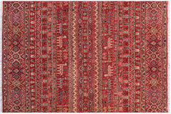 handmade Geometric Kurjean Red Beige Hand Knotted RECTANGLE 100% WOOL area rug 5x7