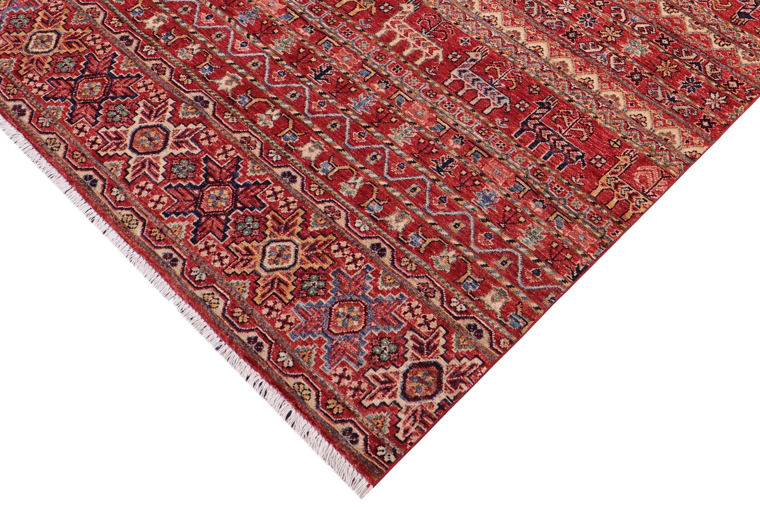 handmade Geometric Kurjean Red Beige Hand Knotted RECTANGLE 100% WOOL area rug 5x7