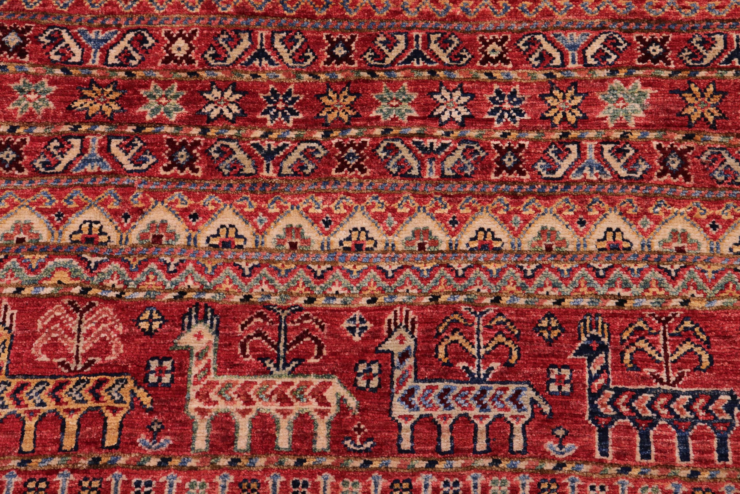 handmade Geometric Kurjean Red Beige Hand Knotted RECTANGLE 100% WOOL area rug 5x7