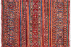 handmade Geometric Kurjean Red Blue Hand Knotted RECTANGLE 100% WOOL area rug 5x6