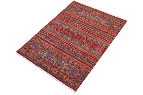 handmade Geometric Kurjean Red Blue Hand Knotted RECTANGLE 100% WOOL area rug 5x6
