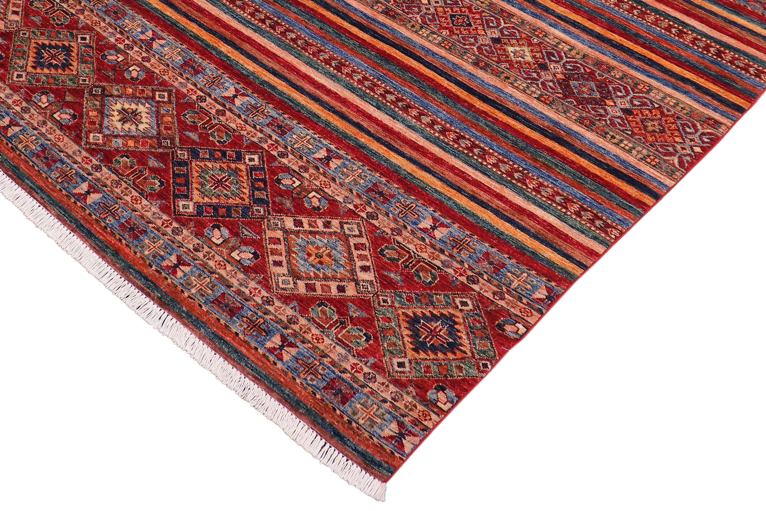 handmade Geometric Kurjean Red Blue Hand Knotted RECTANGLE 100% WOOL area rug 5x7
