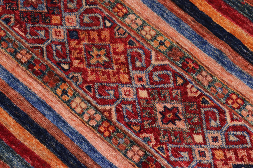 handmade Geometric Kurjean Red Blue Hand Knotted RECTANGLE 100% WOOL area rug 5x7