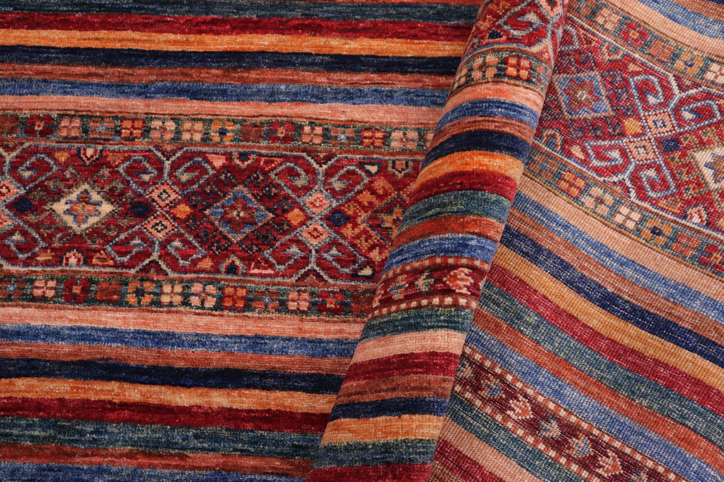 handmade Geometric Kurjean Red Blue Hand Knotted RECTANGLE 100% WOOL area rug 5x7
