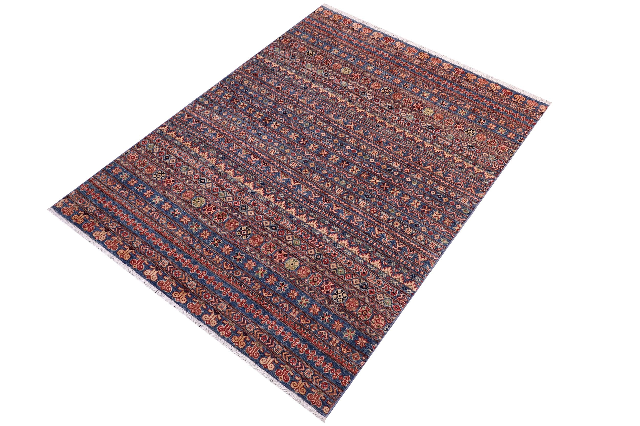 handmade Geometric Kurjean Blue Beige Hand Knotted RECTANGLE 100% WOOL area rug 5x7