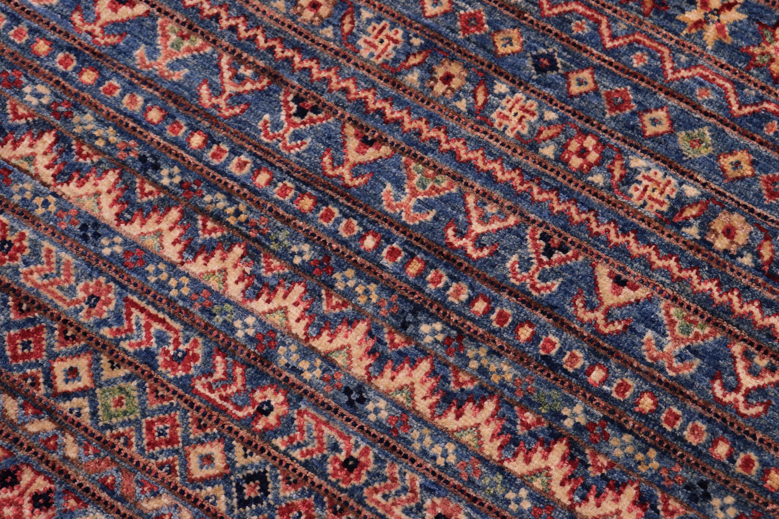 handmade Geometric Kurjean Blue Beige Hand Knotted RECTANGLE 100% WOOL area rug 5x7