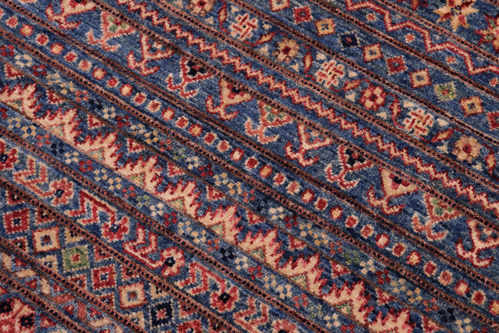 handmade Geometric Kurjean Blue Beige Hand Knotted RECTANGLE 100% WOOL area rug 5x7