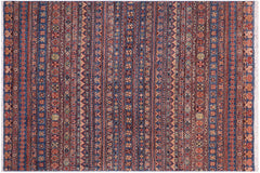 handmade Geometric Kurjean Blue Beige Hand Knotted RECTANGLE 100% WOOL area rug 5x7