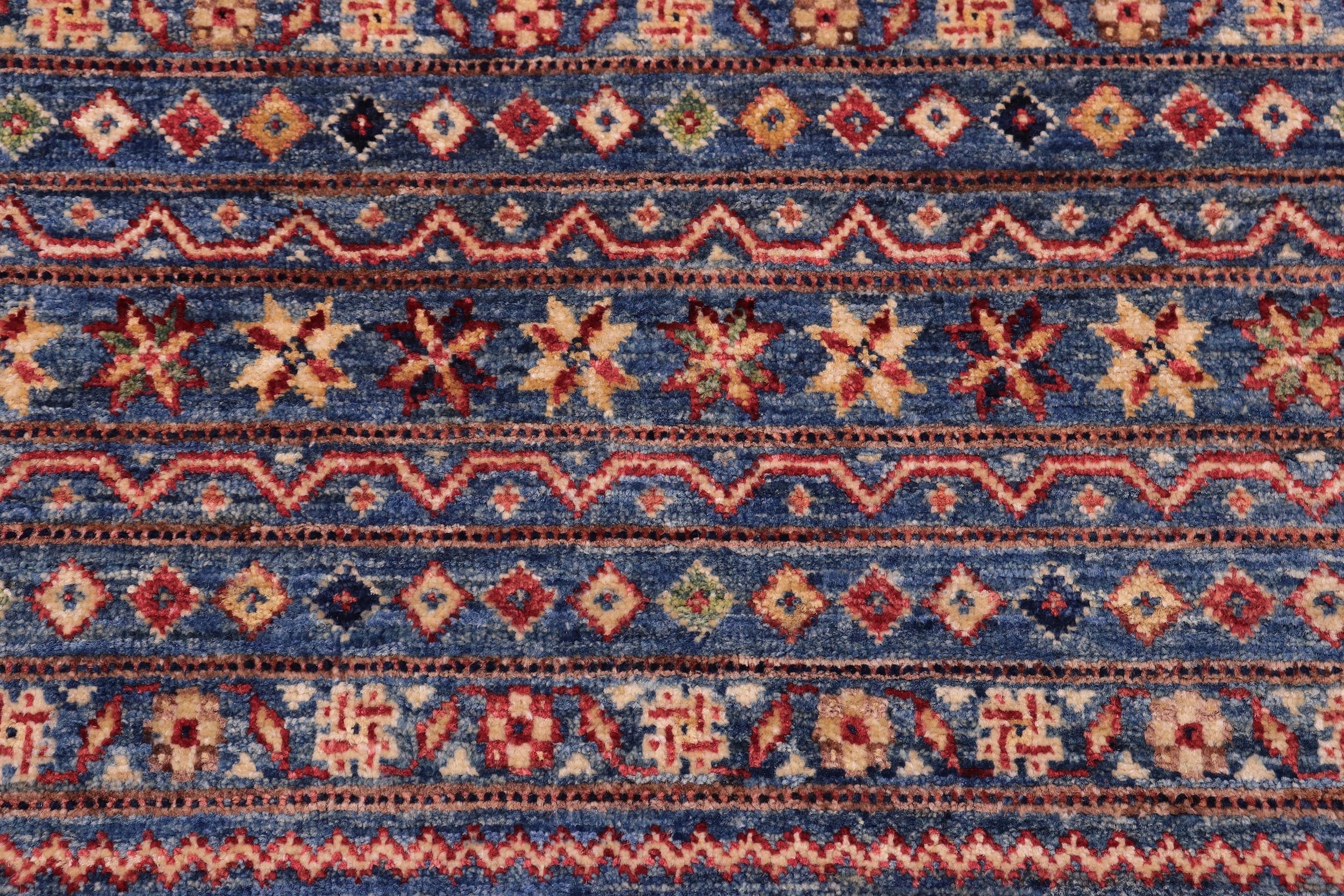 handmade Geometric Kurjean Blue Beige Hand Knotted RECTANGLE 100% WOOL area rug 5x7