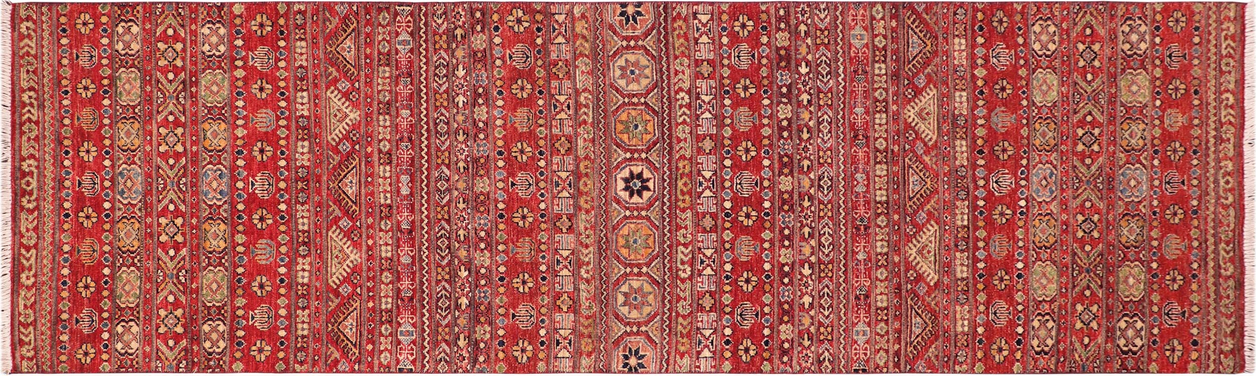 handmade Geometric Kurjean Red Green Hand Knotted RUNNER 100% WOOL area rug 3x9