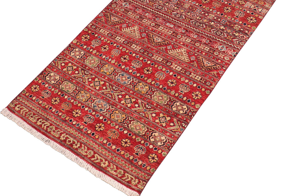 handmade Geometric Kurjean Red Green Hand Knotted RUNNER 100% WOOL area rug 3x9
