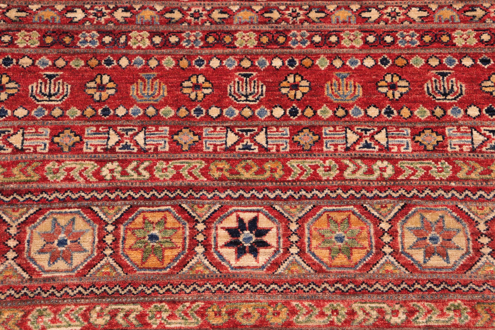 handmade Geometric Kurjean Red Green Hand Knotted RUNNER 100% WOOL area rug 3x9