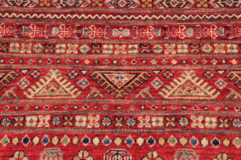 handmade Geometric Kurjean Red Green Hand Knotted RUNNER 100% WOOL area rug 3x9