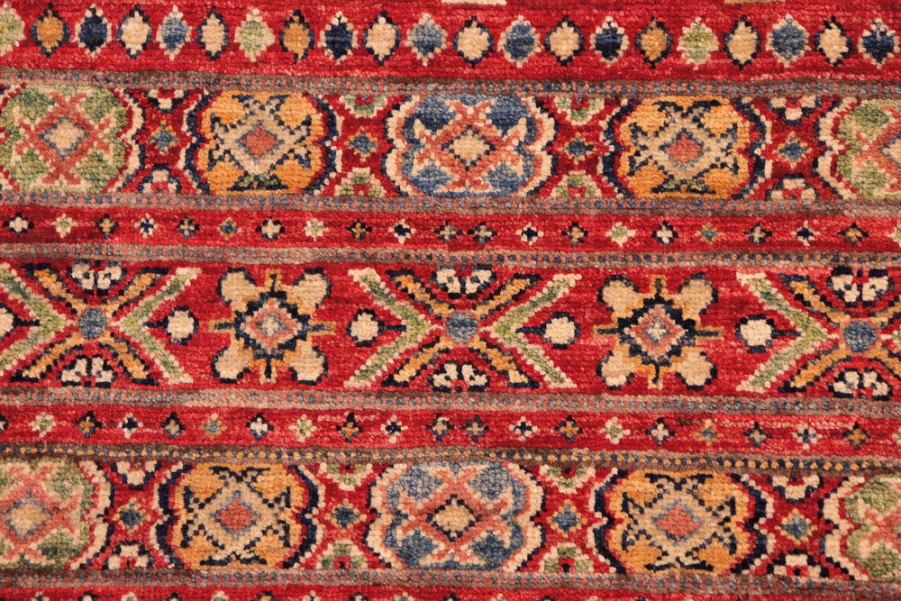handmade Geometric Kurjean Red Green Hand Knotted RUNNER 100% WOOL area rug 3x9