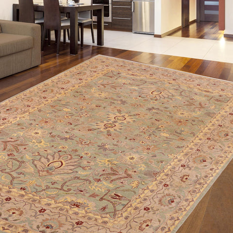 handmade Traditional Kafkaz Green Tan Hand Knotted RECTANGLE 100% WOOL area rug 10x14