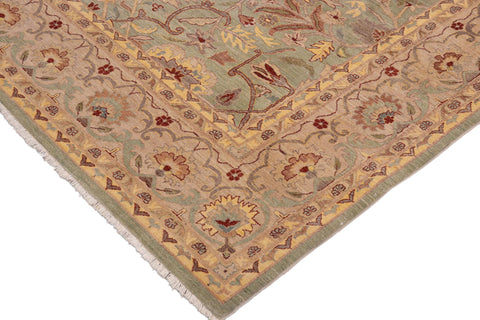 handmade Traditional Kafkaz Green Tan Hand Knotted RECTANGLE 100% WOOL area rug 10x14
