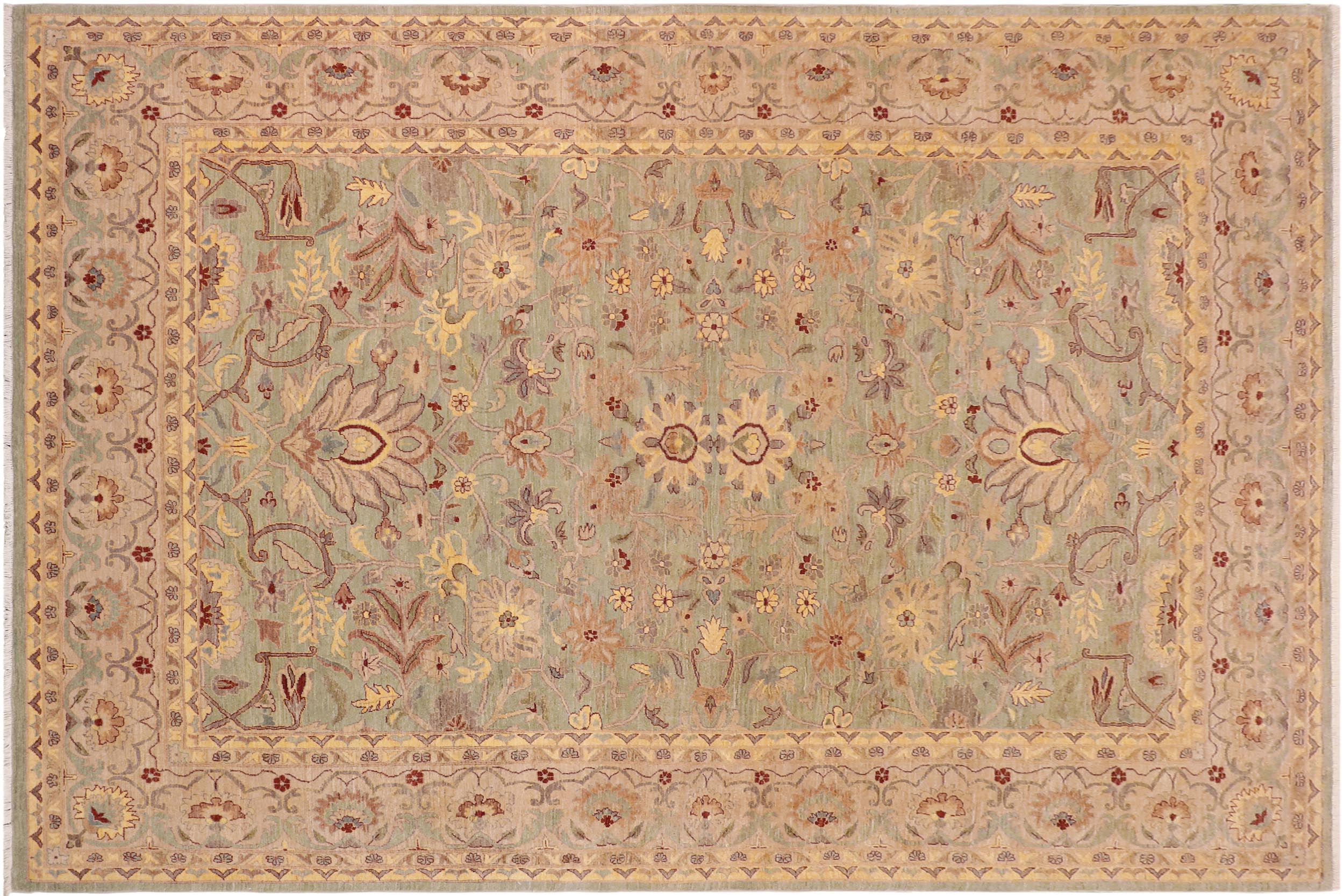 handmade Traditional Kafkaz Green Tan Hand Knotted RECTANGLE 100% WOOL area rug 10x14