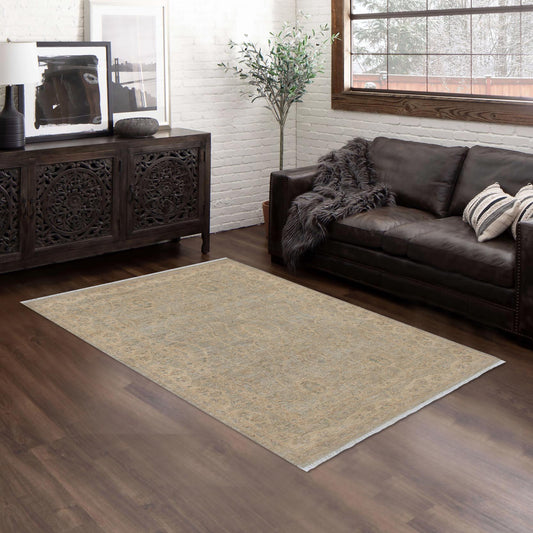 handmade Transitional Kafkaz Gray Beige Hand Knotted RECTANGLE 100% WOOL area rug 4' x 6'